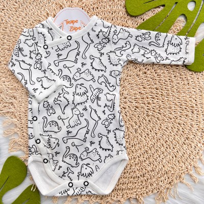 Body Kimono Manga Longa - Dino - Off White e Preto